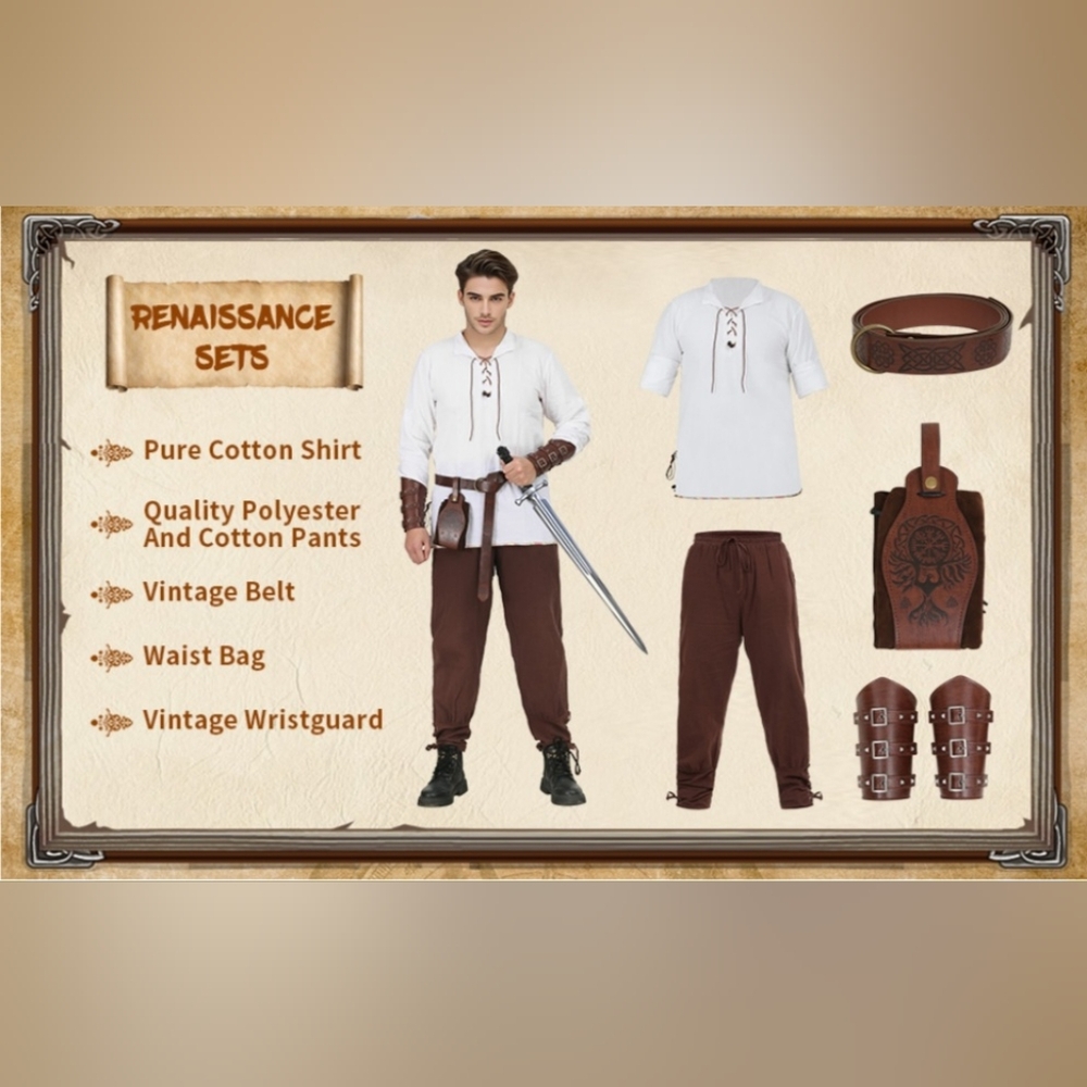 LARP Renaissance Medieval Times 5pc Costume Set Mens Large